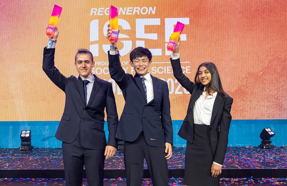 The top three winners of Regeneron ISEF on stage